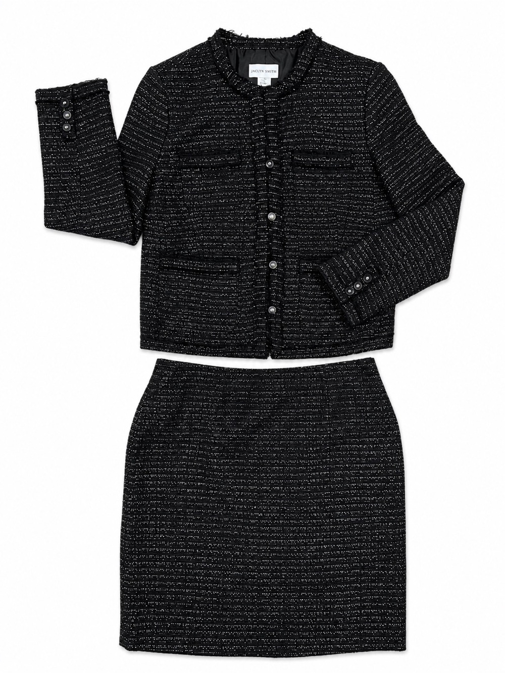 NWT Vintage Jaclyn Smith Black Tweed Skirt Suit Size 14 Black Tweed Set